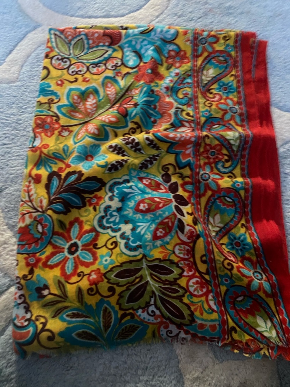 Vera Bradley Provincial Vibrant Floral Multicolor Scarf with Red Border